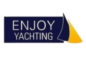 Dunkles Enjoy Branding Logo mit gelbem Akzent auf schwarzem Hintergrund, moderner Schriftzug für emotionalen Markenauftritt.