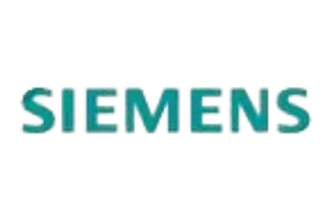 Türkises SIEMENS Logo in Großbuchstaben auf dunklem Hintergrund, klarer Schriftzug als bekanntes Unternehmens-Logo.