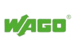 Grünes WAGO Logo mit markanter Schrift auf weißem Hintergrund, modernes und prägnantes Markenkennzeichen.